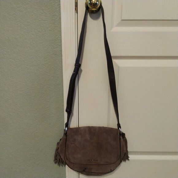 Michael Kors Elyse Suede Leather Saddle Brown Dune Crossbody Bag Purse Handbag - Picture 2 of 9